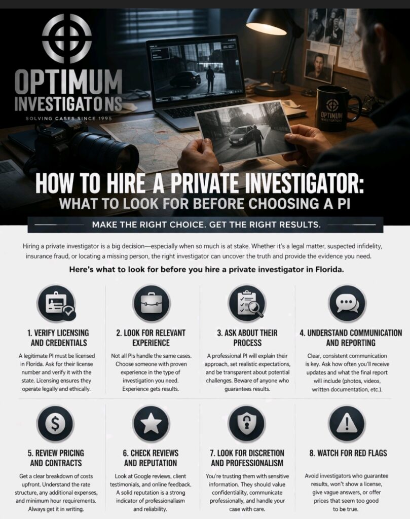 How to Hire a Private Investigator in Florida - Optimum Investigations guide to choosing a PI