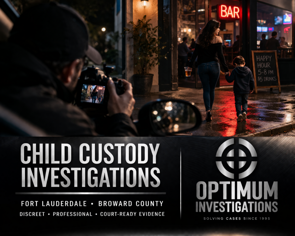 Child custody investigator Fort Lauderdale conducting surveillance of parent leaving bar with child