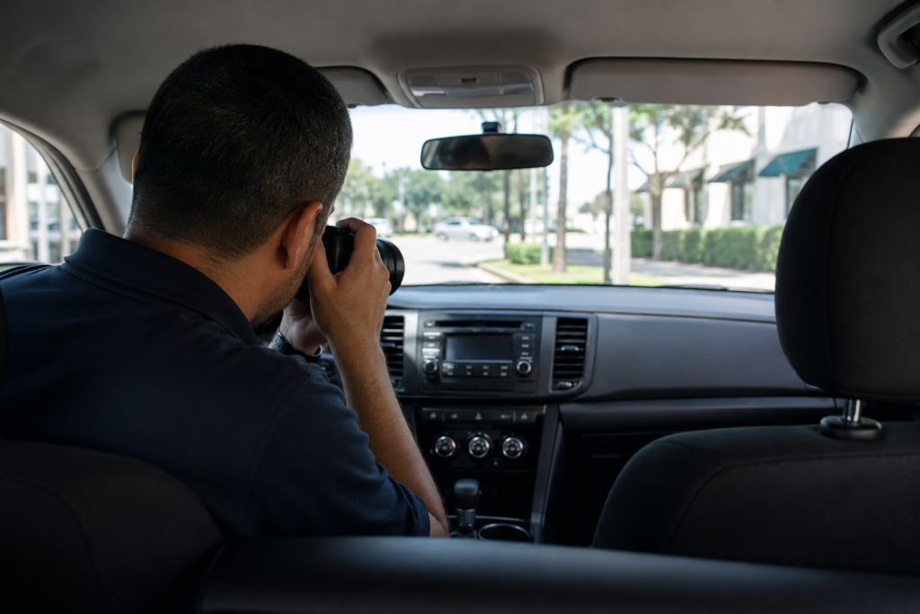 Florida private investigator conducting lawful surveillance from an unmarked vehicle